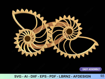 Laser Cut Files Nautilus Spinning Wheels Toy - Mechanical Gear Puzzle Design for DIY Projects, STEM Learning, and Decor