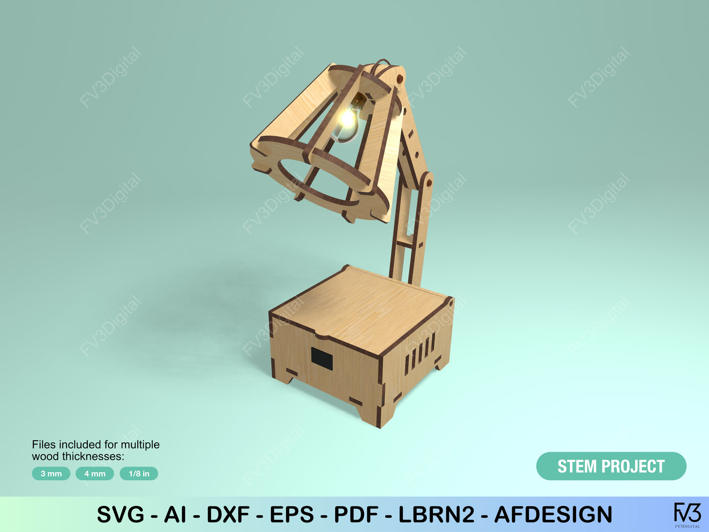 DIY Wooden Lamp Laser Cut Files – STEM Electricity Project for Kids – Educational Circuit Build – Digital Download SVG