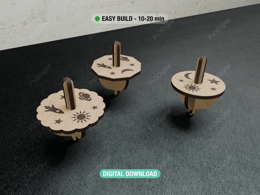 Cosmic Spinning Top Trio | Laser Cut Files | DIY STEM Toy & Gift Project