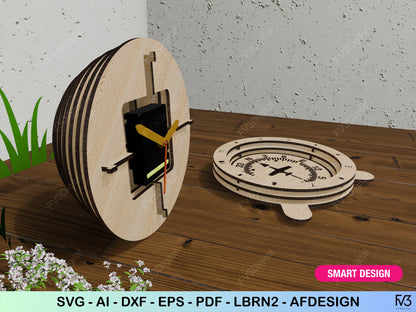 Clock laser cut files - 3D Aviation inspired design with 6 classic flight instrument sphere options. Desk clock design laser cut files.
