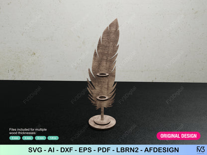 Pen holder laser cut files. Original office or home decor. Feather pen holder cut file - DIY. Digital download SVG files for DIY project.