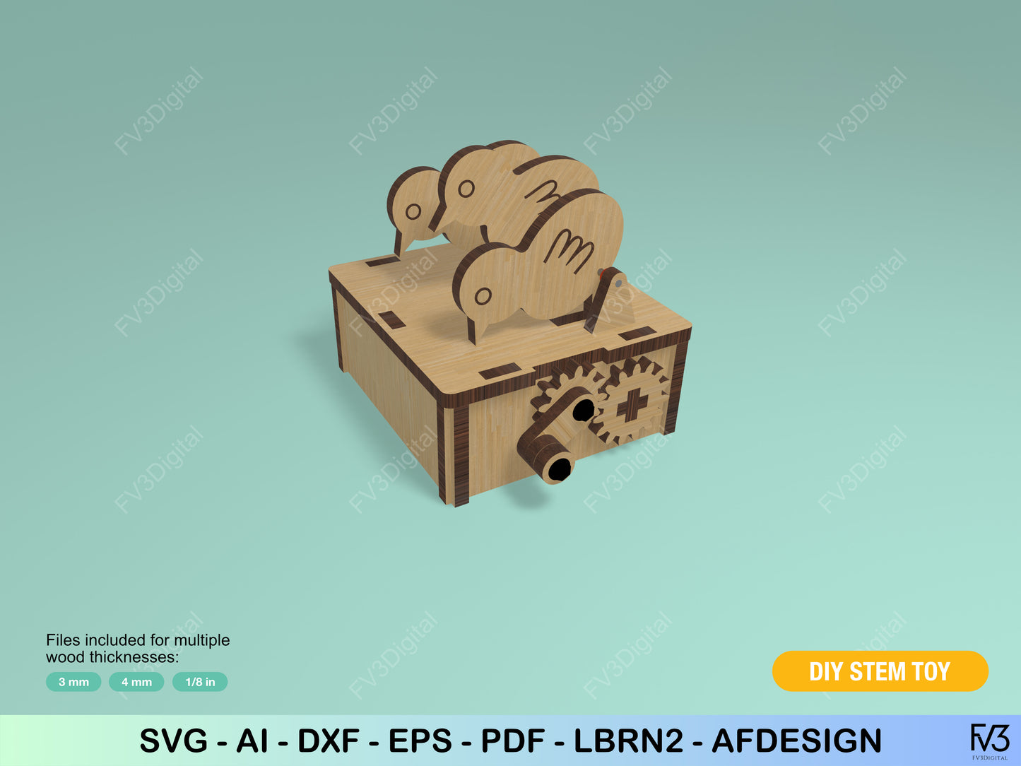 Chicken Box Automaton: Kinetic Toy Laser Cut Files (SVG DXF LBRN2)