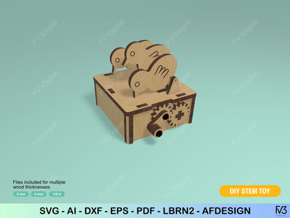 Chicken Box Automaton: Kinetic Toy Laser Cut Files (SVG DXF LBRN2)