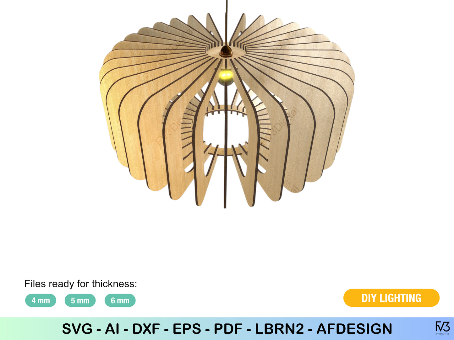 Laser Cut Pendant Lamp Files – Geometric DIY Design, Fits Any Bulb, Perfect for 4mm, 5mm, 6mm Wood, Stylish Home Lighting Made Easy!