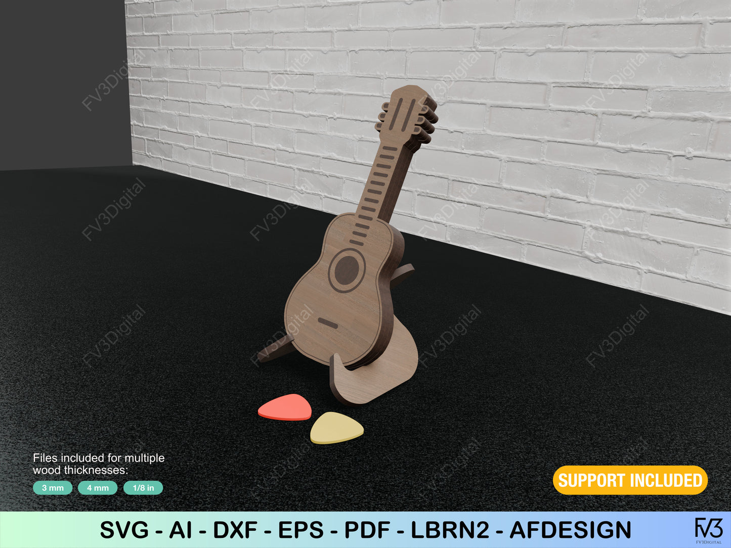 Laser Cut Case Template for Guitar Picks with Support Digital Design Files - DIY Guitar Pick Box Kit Laser Cutting Machine Files for 6 Picks