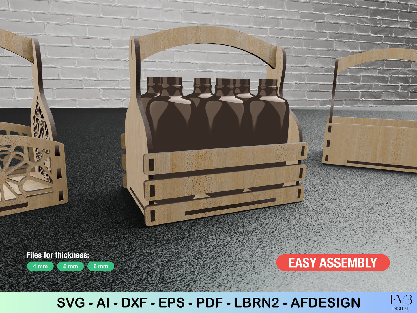 Laser Cut Basket Bundle set of 3 models included. Craft Your Own Collection of Baskets with Laser cut pattern bundle. Vector files download.