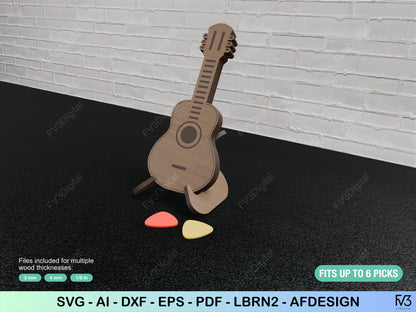 Laser Cut Case Template for Guitar Picks with Support Digital Design Files - DIY Guitar Pick Box Kit Laser Cutting Machine Files for 6 Picks