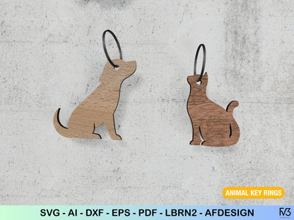 Laser Cut Files to create 7 Unique Animal Key Ring Holders Minimalist Design DIY Gift Idea for Crafters Digital Download Animal Key Holder