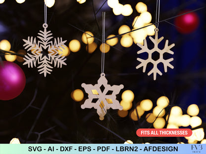 Snowflake Ornament Laser Cut Files - Bundle with 16 Christmas Tree Decorations - DIY Holiday Home Decor Digital Download for Laser Cutting
