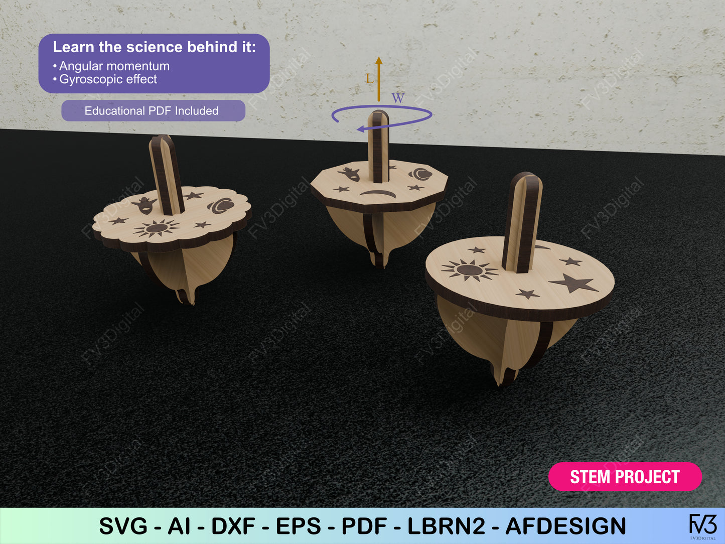 Cosmic Spinning Top Trio | Laser Cut Files | DIY STEM Toy & Gift Project