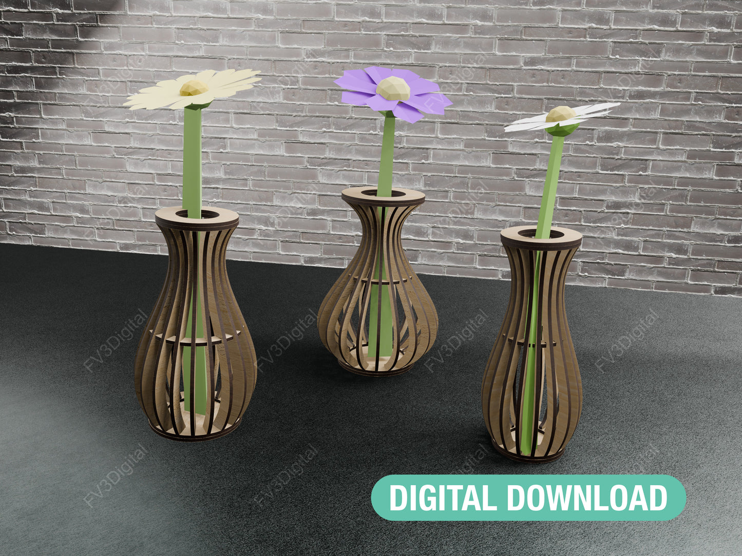 Laser cut vase bundle: 3 Unique Models - Instant download of files. Set of 3 Vase Laser Cut Patterns for DIY Home Decor Projects.