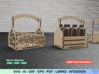 Laser Cut Basket Bundle set of 3 models included. Craft Your Own Collection of Baskets with Laser cut pattern bundle. Vector files download.