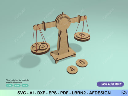 Wooden Balance Model Laser Cut Files – Working STEM Project - SVG, DXF Digital Download