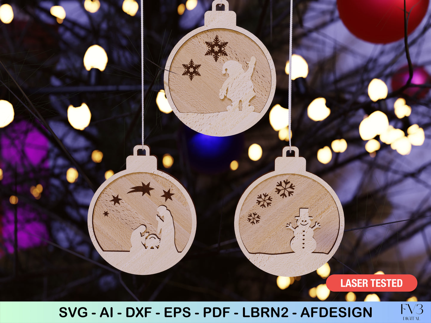 Laser Cut Files Bundle 6 Layered Christmas Tree Ornaments Unique DIY Holiday Decor & Personalized Gifts for a Magical Christmas Season