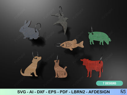 Laser Cut Files to create 7 Unique Animal Key Ring Holders Minimalist Design DIY Gift Idea for Crafters Digital Download Animal Key Holder