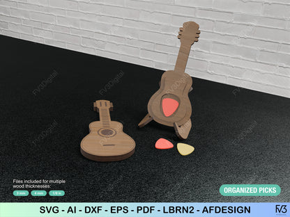 Laser Cut Case Template for Guitar Picks with Support Digital Design Files - DIY Guitar Pick Box Kit Laser Cutting Machine Files for 6 Picks