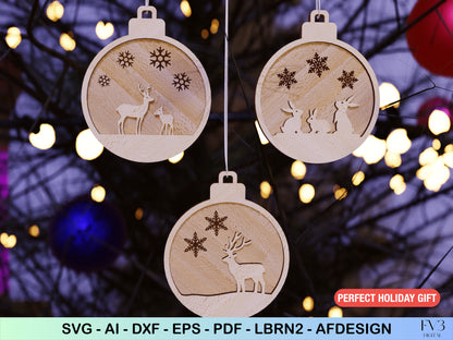 Laser Cut Files Bundle 6 Layered Christmas Tree Ornaments Unique DIY Holiday Decor & Personalized Gifts for a Magical Christmas Season