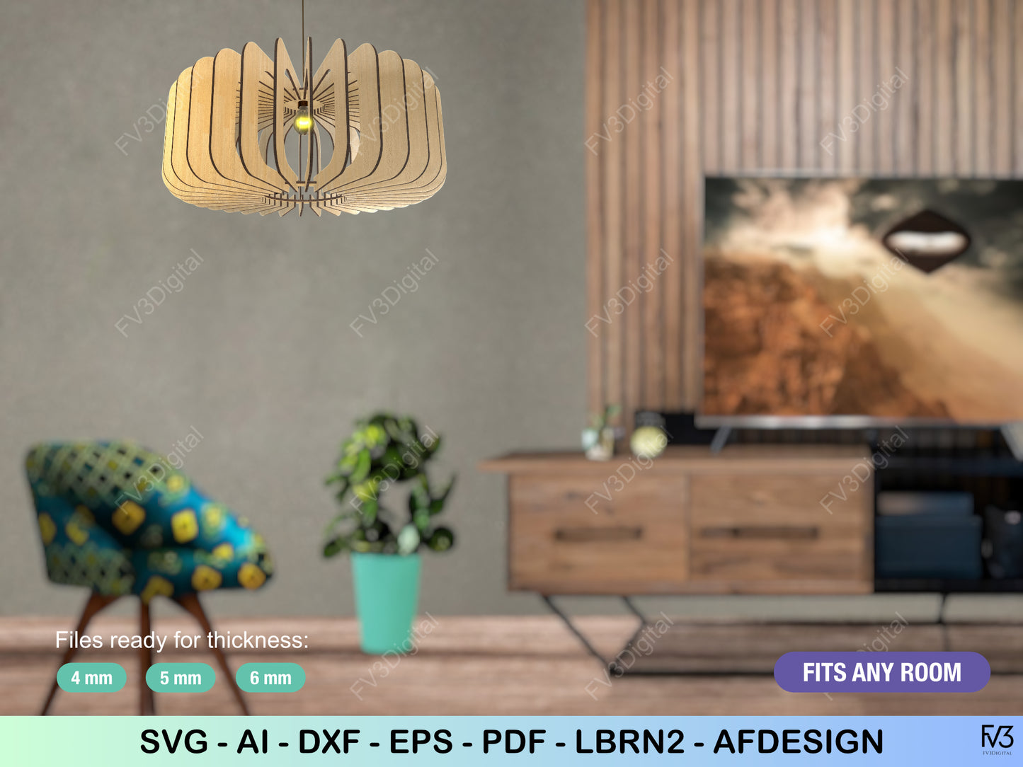 Laser Cut Pendant Lamp Files – Geometric DIY Design, Fits Any Bulb, Perfect for 4mm, 5mm, 6mm Wood, Stylish Home Lighting Made Easy!