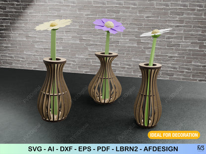 Laser cut vase bundle: 3 Unique Models - Instant download of files. Set of 3 Vase Laser Cut Patterns for DIY Home Decor Projects.