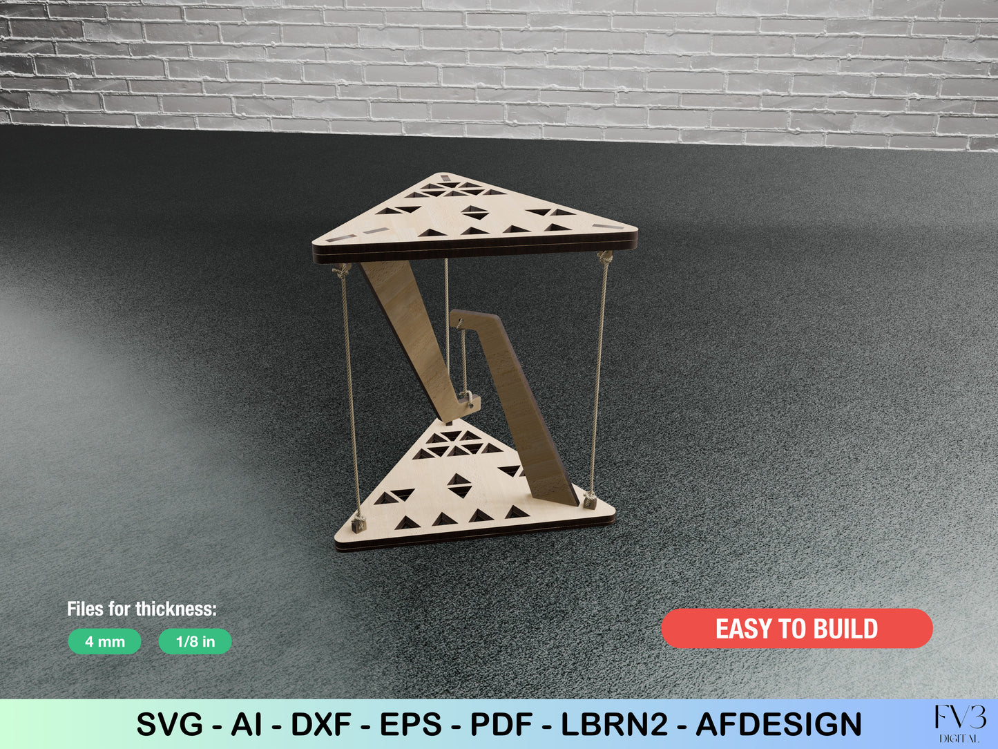 Laser Cut Files Package to create your own Tensegrity table. DIY floating table kit svg laser cut files. Immediate download of laser files.