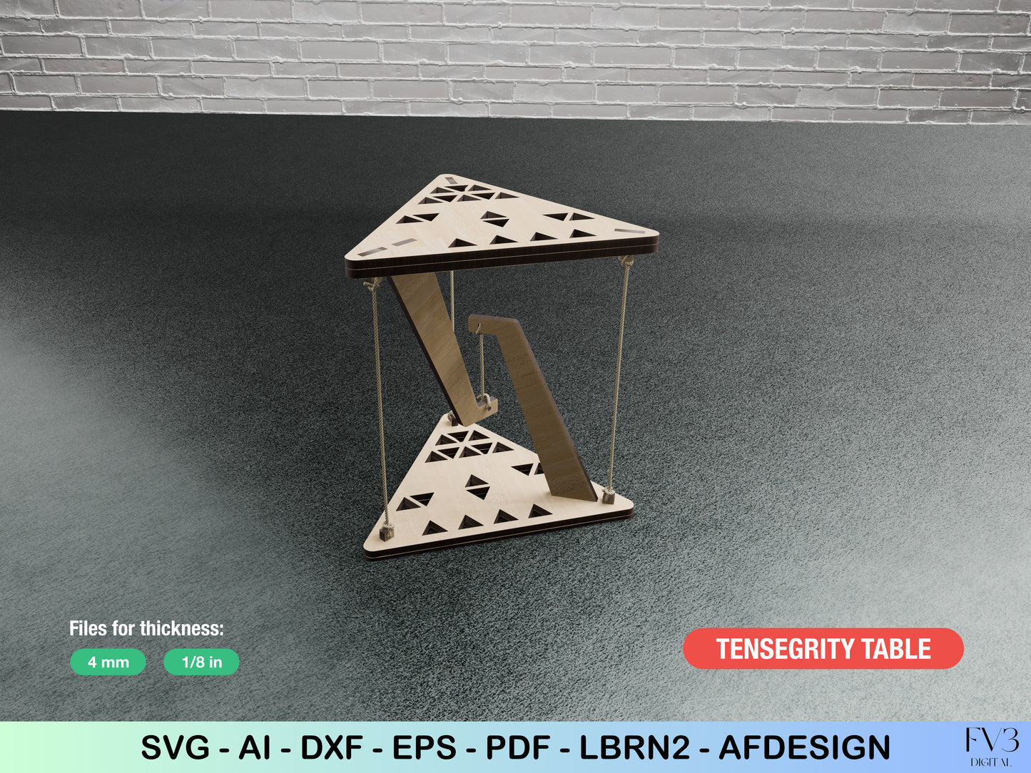 Laser Cut Files Package to create your own Tensegrity table. DIY floating table kit svg laser cut files. Immediate download of laser files.