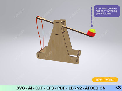 Laser Cut Catapult STEM Toy: DIY Physics Project (Digital Download, 4/5mm Wood Files)
