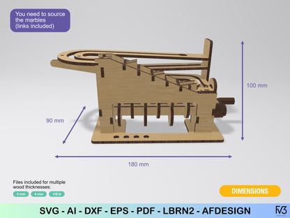 Marble Run Laser Cut File – DIY Kinetic Desk Toy | 3mm, 4mm, and 1/8” Plans