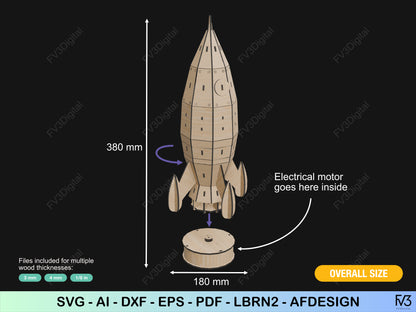 Laser Cut Files to create Motorized Rotating Rocket | STEM Engineering Project & Space Decor
