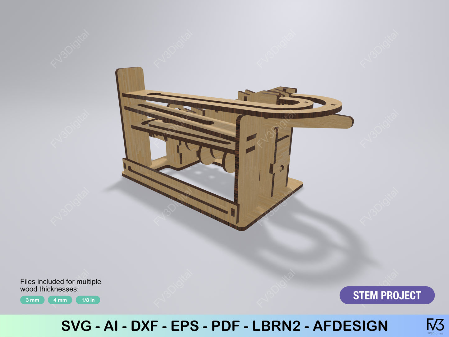 Marble Run Laser Cut File – DIY Kinetic Desk Toy | 3mm, 4mm, and 1/8” Plans