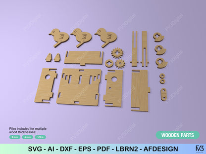 Chicken Box Automaton: Kinetic Toy Laser Cut Files (SVG DXF LBRN2)