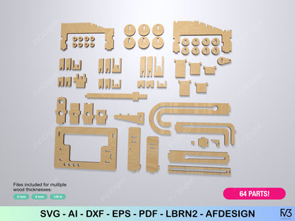 Marble Run Laser Cut File – DIY Kinetic Desk Toy | 3mm, 4mm, and 1/8” Plans