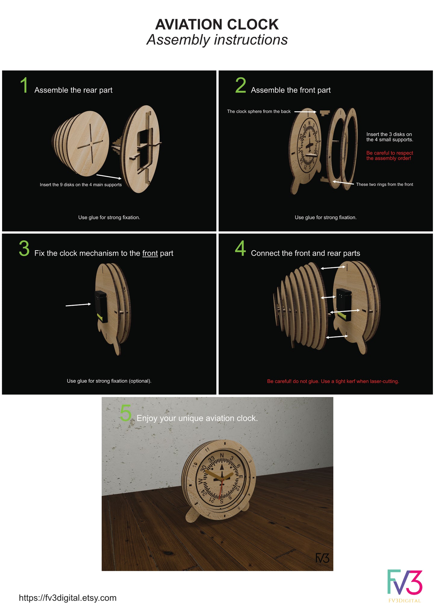Clock laser cut files - 3D Aviation inspired design with 6 classic flight instrument sphere options. Desk clock design laser cut files.