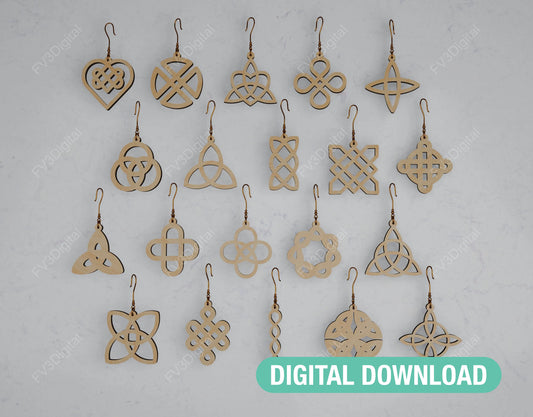 20 Earrings bundle laser cut celtic knot symbol templates | Wood earring jewelry digital download | SVG, AI, DXF, Eps, Pdf, Lbrn2, Afdesign