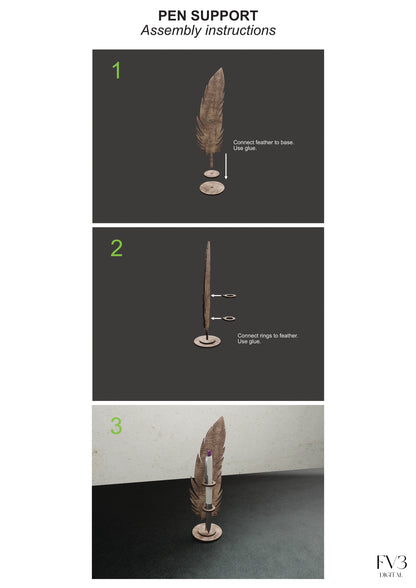 Pen holder laser cut files. Original office or home decor. Feather pen holder cut file - DIY. Digital download SVG files for DIY project.