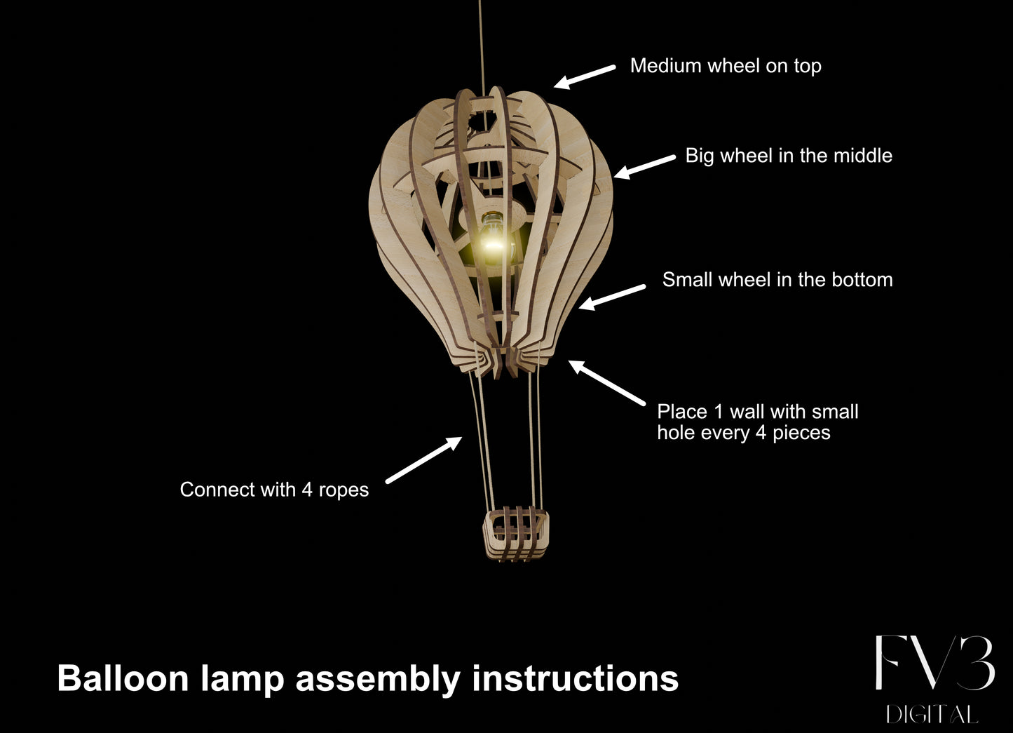 Balloon-Shaped Lamp Laser Cut Files – DIY Home Decor Project | Unique Laser-Cut Design for Easy Assembly and Creative Lighting Solution.