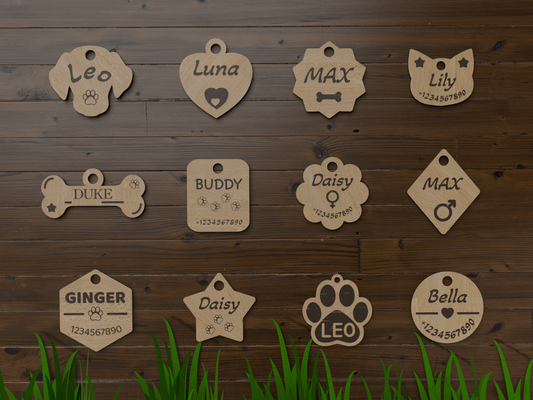 Laser Cut Pet Tag Design Files - Instant Download for DIY Collar Tags - Pet Tag Template SVG customisable - Printable Pet Accessories